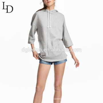 Custom oversized plain gray women drop shoulder pullover longline hoodies